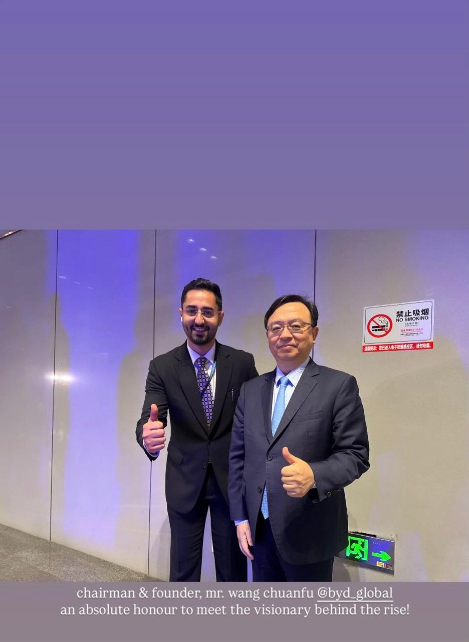 Ablaksh Sharma with Mr. Wang Chuanfu, Chairman & Founder of BYD Global